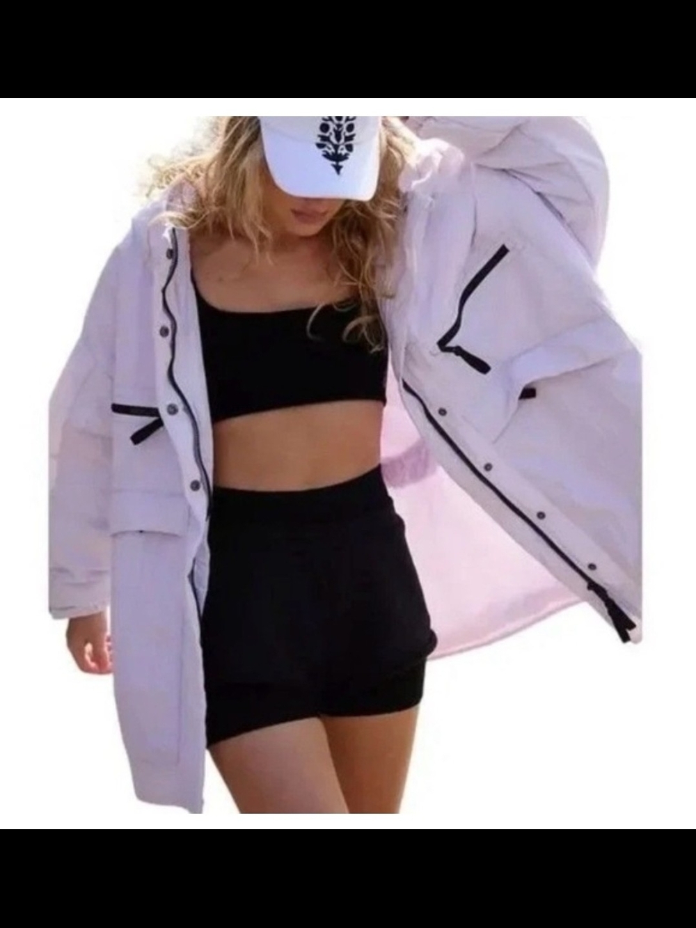 Free People Oversized Light Pink Hooded Parka with Black Trim
